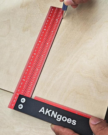 Precision Woodworking Square Ruler for Measuring and Marking, Square Ruler with Support Lip, Self Standing for Quick Measurement, Framing Tool for Professional Carpentry Use - 12 Inch