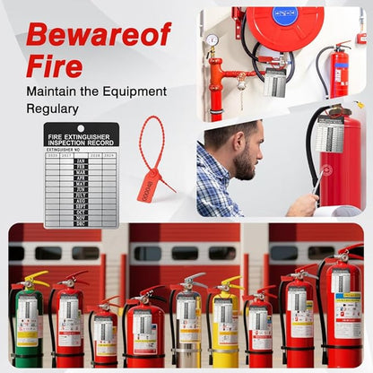 100 Sets 2026–2029 Fire Extinguisher Tags Aluminum Metal Inspection Record Tags 2.2 x 3 Inch with Hole Puncher & Numbered Security Zip Ties for Monthly Fire Extinguisher Inspection Indoor Outdoor