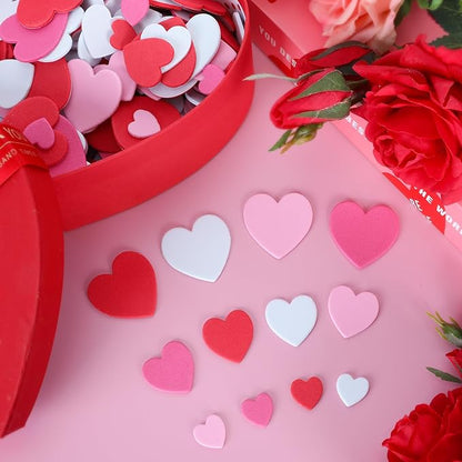 300 PCS Valentines Stickers, Matte Foam Heart Stickers, 3 Sizes Hearts for Crafts, Rose Red Self-Adhesive Valentines Foam Stickers for DIY Wedding Birthday Valentine's Dating