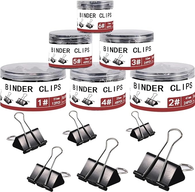 208 PCS Assorted Metal Binder Clips, Bulk Paper Clamps for School, Office, and Teachers, Black Binding Paper Clips in Various Sizes