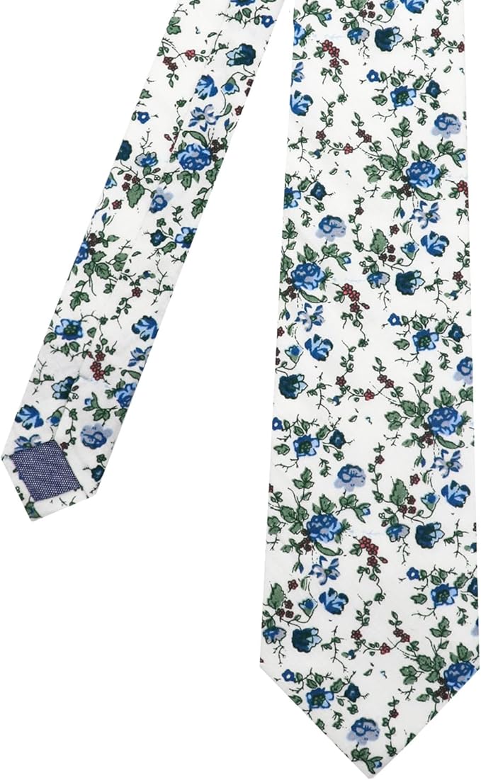 Cotton Floral Ties for Men 2.76" Men's Skinny Tie Linen Flower Printed Neck Tie for Wedding Dating Party