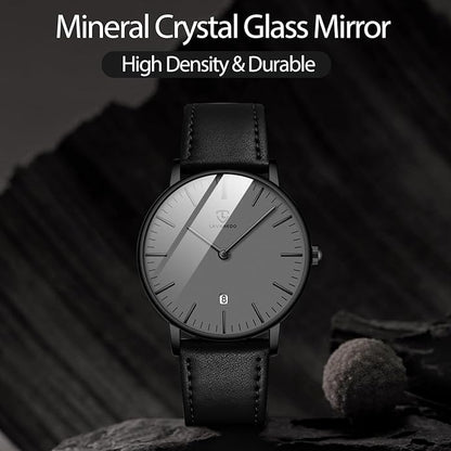 L LAVAREDO Watch for Men, Extremely Thin Mens Watches Minimalist Analog Men's Leather Wrist Watches with Time/Date, Birthday Gift for Men Boyfriend