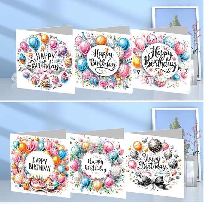 6PCS Diamond Art Painting Greeting Cards,Happy Birthday Cards with Envelopes,DIY Card Making Kits Thank You Card Arts Crafts for Birthday