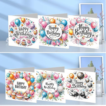6PCS Diamond Art Painting Greeting Cards,Happy Birthday Cards with Envelopes,DIY Card Making Kits Thank You Card Arts Crafts for Birthday