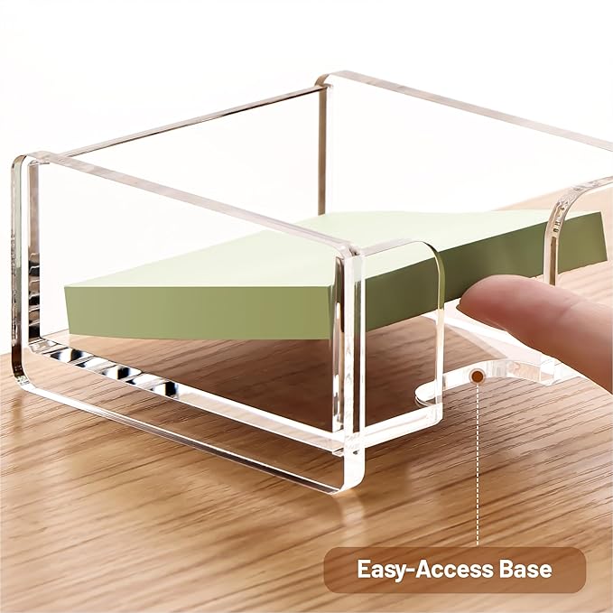 YUXUN Clear Acrylic Sticky Note Holder, 3x3 Inch Note Dispenser for Desk - Self Stick Memo Pad Holder Organizer for Office, School, Home Supplies