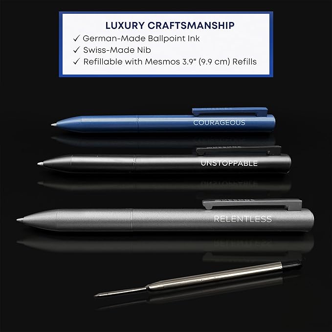 MESMOS 3Pk Luxury Fancy Pen Set, Cool Metal Ballpoint Pens, Office Supplies and Desk Accessories for Men, Unique Birthday Gifts for Men Who Have Everything, Engraved Black Ink Nice Pens