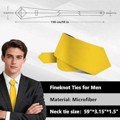 Fineknot Black Ties for Men, Formal Neckties for Men, Solid Color Mens Ties for Business, Wedding, Party, Mens Neck Tie
