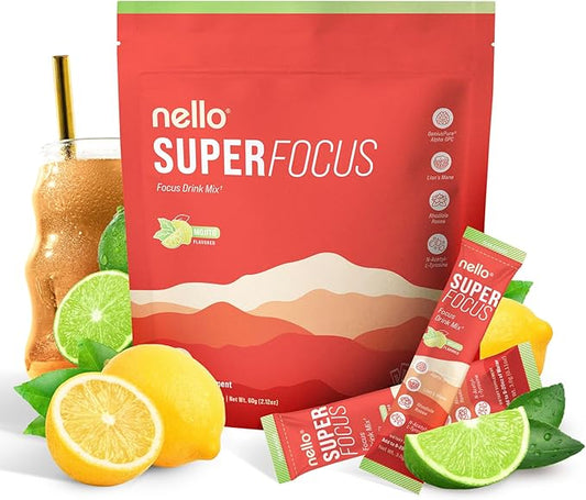 Nello SuperFocus Mojito – Nootropic Focus Drink Mix, 20 On-The-Go Packets, Alpha GPC, Lion’s Mane, Rhodiola, Sugar-Free
