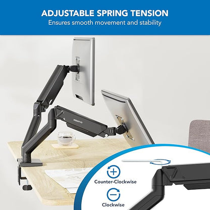 Mount-It! Full Motion Dual Monitor Mount with Spring Arms, 17" to 32", Full Motion Monitor Arm with Tilt, Rotation, Swivel, Height Adjustment, Clamp or Grommet, Fits VESA 75x75 and 100x100 - Black