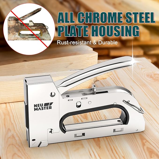 NEU MASTER Staple Gun for Wood, All Steel Staple Gun with 4000Pcs Staples, Upholstery Staples Gun for Fixing Material, Decorating, Woodworking, Furniture