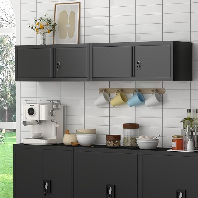 LUCYPAL Metal Garage Storage Cabinets,12.8" H Metal Wall Cabinet with Locking Doors,Upper Tool Cabinet with Shelf for Home Office,Kitchen,Garage,Workshop,Black