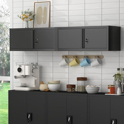 LUCYPAL Metal Garage Storage Cabinets,12.8" H Metal Wall Cabinet with Locking Doors,Upper Tool Cabinet with Shelf for Home Office,Kitchen,Garage,Workshop,Black