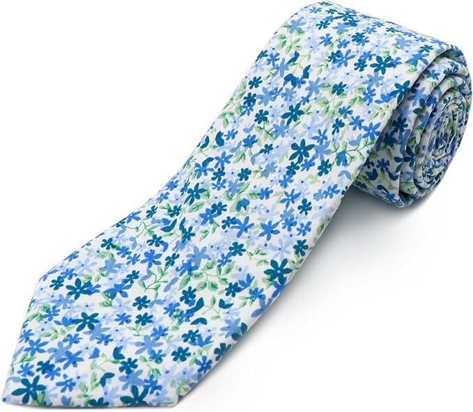 Cotton Floral Ties for Men 2.76" Men's Skinny Tie Linen Flower Printed Neck Tie for Wedding Dating Party