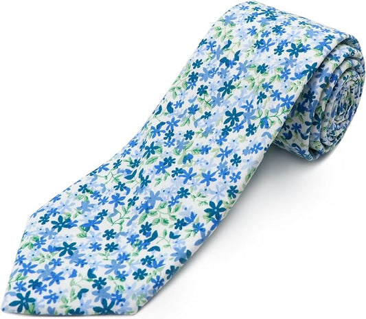 Cotton Floral Ties for Men 2.76" Men's Skinny Tie Linen Flower Printed Neck Tie for Wedding Dating Party