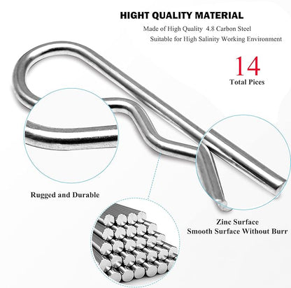 14 Pcs Heavy Duty Hitch Pins Clip R Clips Spring Retaining Wire Hair Pins Cotter Pin Strong Spring Tension Large Carter Pin R clip large for trailer Tractor Mower Carts Truck GalvanizingM3x60mm