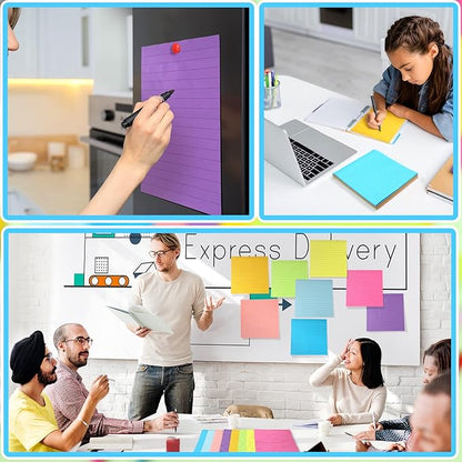 8 Pads Big Sticky Notes 11 x 11 Inch Lined Jumbo Large Sticky Notes for Wall,Giant Strong Power Memo Square Post for Office, 25 Sheets/Pad(Bright Color)