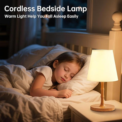 Table Lamp Bedside Desk Lamp,Cordless Rechargeable Battery Operated Lamps for Bedroom Night Stands,3 Colors Touch Dimmable Small Table Kitchen Lamps for Living Room,4000mAh LED (Fabric Shade)
