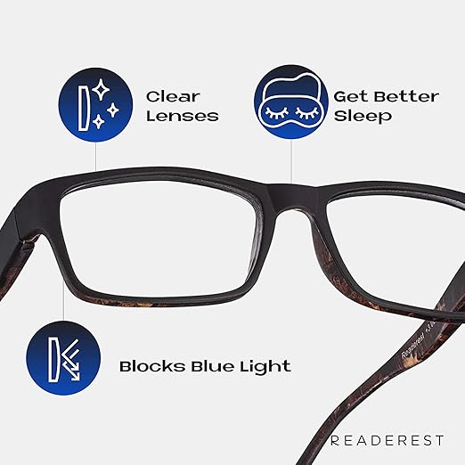 Readerest 2.75 Blue Light Reading Glasses - Lightweight Computer Glasses - Eye Strain, UV Glare Protection (Black+Camo)
