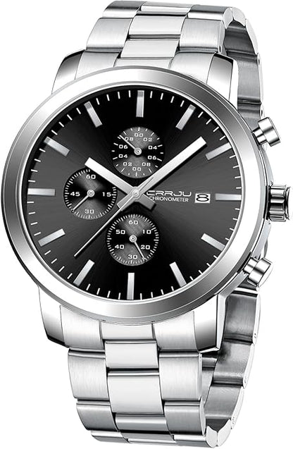 CRRJU Mens Stylish Casual Quartz Watches for Men Luxury Waterproof Calendar Chronograph Japan Movement Wristwatches
