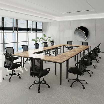 Bonzy Home Conference Tables 20ft Office Computer Desk for Meeting Room Study Writing Printer Podcast Table for 24 People Rustic Brown 10PCS 236.2"x47.2"x29.5"
