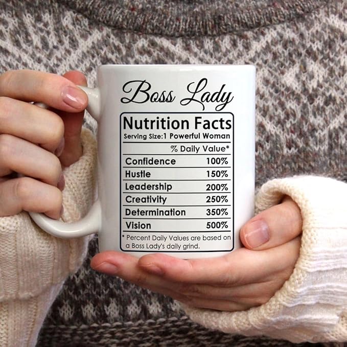 Breezy Valley Boss Lady Mug - Funny Boss Gifts for Women, Boss Day Gifts for Women, Christmas or Birthday Gift for Boss Female, Women Leaders - Boss Lady Nutrition Facts Coffee Mug, 11oz