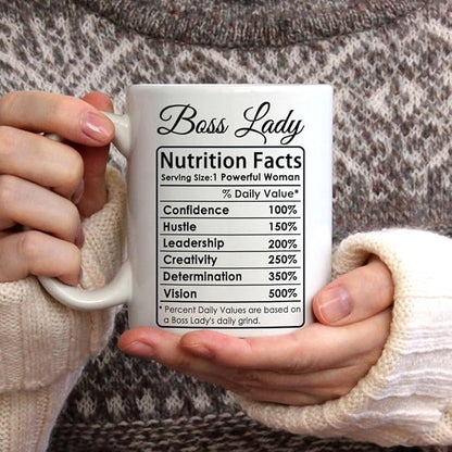 Breezy Valley Boss Lady Mug - Funny Boss Gifts for Women, Boss Day Gifts for Women, Christmas or Birthday Gift for Boss Female, Women Leaders - Boss Lady Nutrition Facts Coffee Mug, 11oz
