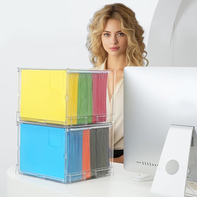 MUKAI File Organizer Box with Lid, Collapsible File Folder Organizer with Slide, Hanging File Folder Box, for Office Document Storage with Desktop organizer