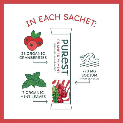 Organic Cranberry Mint Hydration Powder Packets with Solar Sea Salts & Organic Freeze-Dried Fruit for Instant Hydration, No Added Sugar Electrolytes, 26 Packets