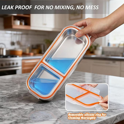 3 Pack Stainless Steel Snack Containers with Lids, Leakproof Lunch Box Containers, Reusable 2 Compartment Snackle Box, Grab and Go lunchable container for Travel