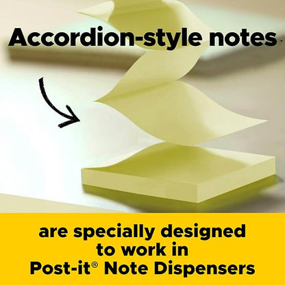 Post-it Note Dispenser, Sticky Note Holder, Black Base, Clear Top, Includes 50 Sheets of 3 in x 3 in Canary Yellow Pop-Up Notes, Classroom or Office Supplies