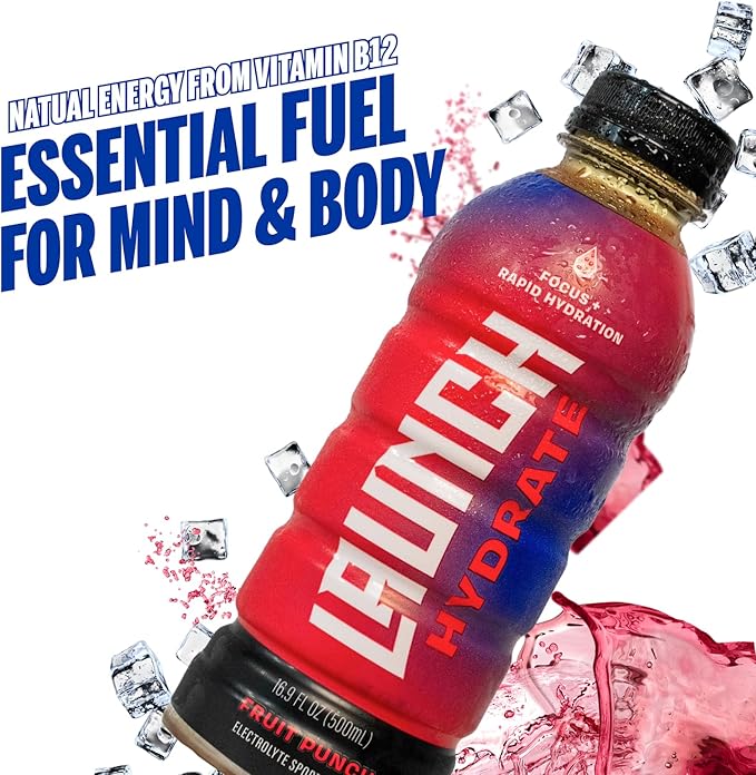 Sports Drink - Real Cane Sugar, Half the Sugar, 3x Electrolytes, Cognizin® for Focus, Vitamin B12 Energy Boost, L-Alanyl & L-Glutamine Hydration Formula, No Artificial Sweeteners, Colors, or High Fructose Corn Syrup – Fruit Punch Flavor – Trusted by Pe...