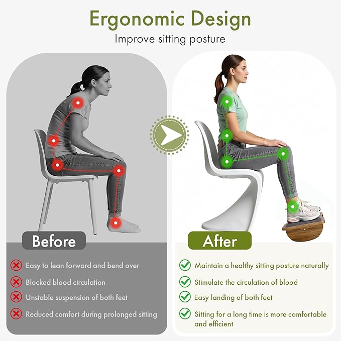 Ergonomic Wooden Footrest for Under Desk,Foot Rest with Anti-Slip Surface,Comfortable Desk Foot Stool for Office Home Gaming,Improve Posture & Promote Blood Circulation
