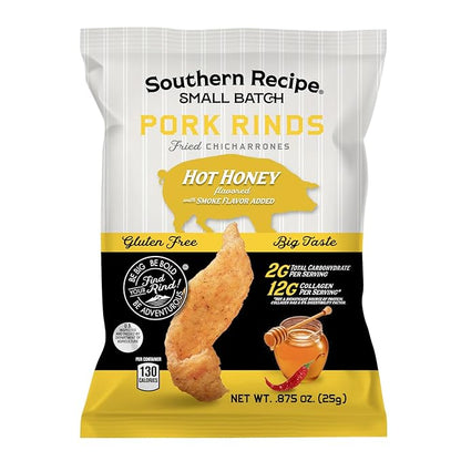 Pork Rinds Variety Pack | Hot Honey, Sweet BBQ, Spicy Dill, Salt & Pepper | 4 Flavors | Southern Recipe Small Batch Chicharrones | Keto Friendly & Low Carb | Snack Bag (20 Count)