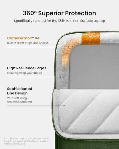 tomtoc 360° Protective Laptop Sleeve for 13.5-14.4 Inch Surface Laptop Studio/6/5/4/3, Surface Book, Water-Resistant Computer Case for Acer Aspire/Swift 14, ASUS Vivobook/Zenbook 14, Jumper EZbook X3
