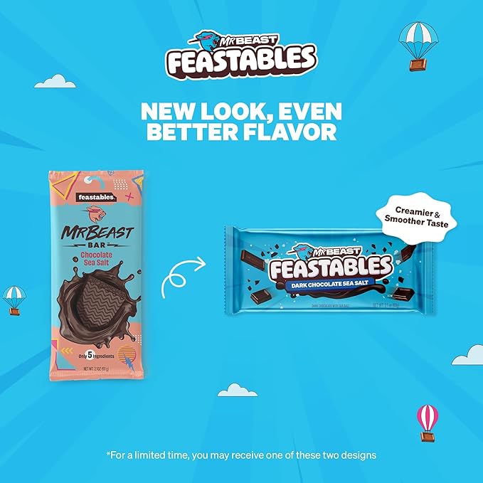 Feastables by MrBeast Dark Chocolate with Sea Salt KING Size Chocolate Bar, 2.1oz (60g), 10 count