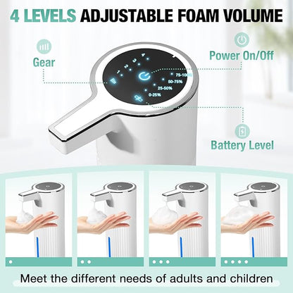 2 Pack Automatic Soap Dispenser: 14oz Plastic - Foaming Touchless 4 Level Adjustable Wall Mount Foam White Rechargeable Electric Auto Smart Soap Dispenser Set - Bathroom Kitchen Hand Dish Lotion