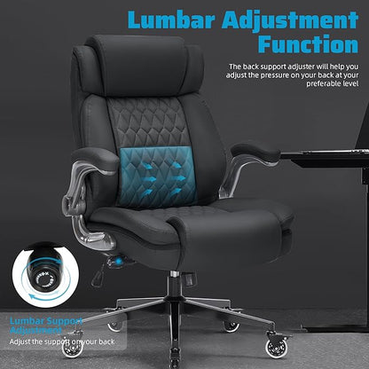 Large High Back Office Chair with Flip Arms- Executive Desk Chair with Locking Wheels, Adjustable Lumbar Support, Ergonomic Synthetic Leather Computer Chair Prevents Cats Scratching