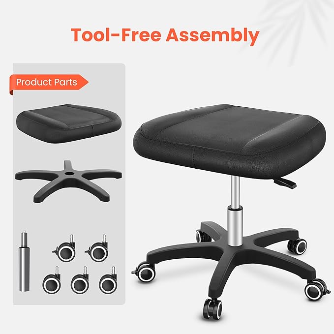 TASALON Multi-Use Footrest Stool Adjustable Height with 360° Rolling Lockable Wheels,Rest Ottoman,Office Footrests,Video Game Stool for Gaming for Home Office- Black