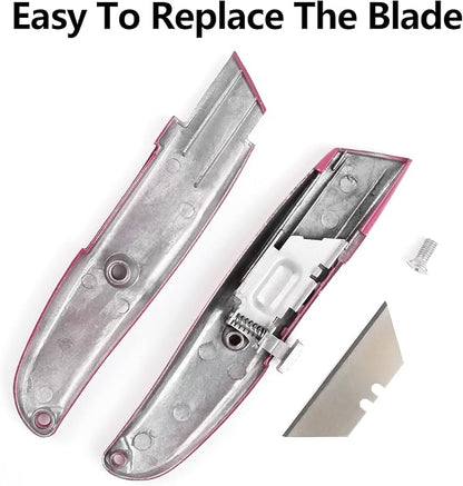 DIYSELF 2Pack Utility Box Cutter Retractable Blade Heavy Duty, Box Opener for Boxes and Cartons, Aluminum Shell, Cardboard Cutter Knife (Pink)