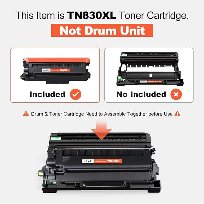v4ink TN830XL Toner Cartridge Ink for Brother HL-L2460DW Printer Replacement for TN830 XL TN830 TN-830XL Toner Set for DCP-L2640DW HL-L2405W HL-L2400D MFC-L2820DW HL-L2480DW Printer, 4PK High Yi