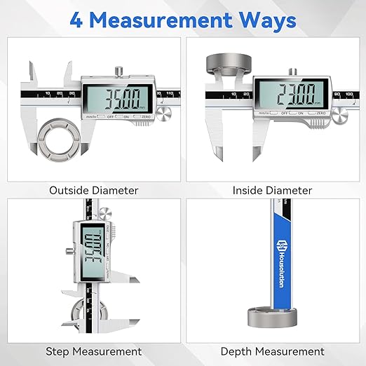 Housolution Digital Caliper, 6Inch Caliper Measuring Tool with Large LCD Screen, Inch/MM Switch, 4 Measuring Ways, Stainless Steel Micrometer Vernier Caliper with Splashproof Screen for Woodworkers