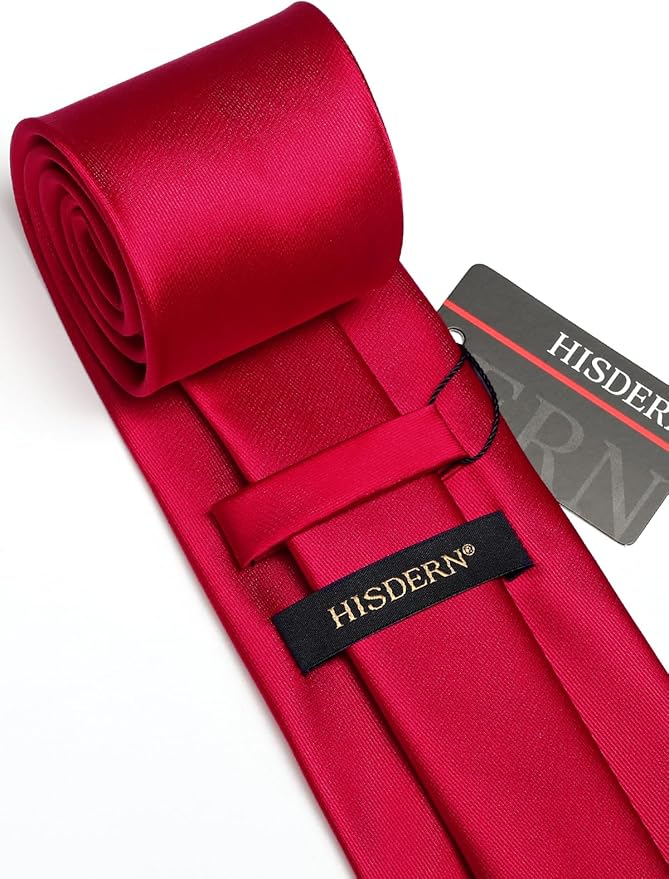 HISDERN Mens Solid Color Ties Formal Satin Necktie and Pocket Square Set Classic Wedding Business Tie & Handkerchief