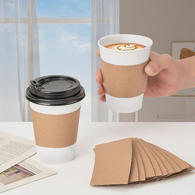 RACETOP 12 oz 50 pack Disposable Paper Coffee Cups with Lids and Sleeves