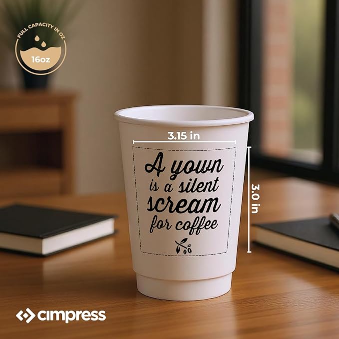 Custom Disposable Paper Coffee Cups, 16oz, Pack of 3000, Add Your Logo or Text, Double Walled, Leakproof for Hot and Cold Drinks, Perfect for Christmas Parties or other Festive Events