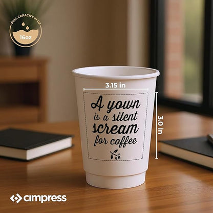 Custom Disposable Paper Coffee Cups, 16oz, Pack of 3000, Add Your Logo or Text, Double Walled, Leakproof for Hot and Cold Drinks, Perfect for Christmas Parties or other Festive Events