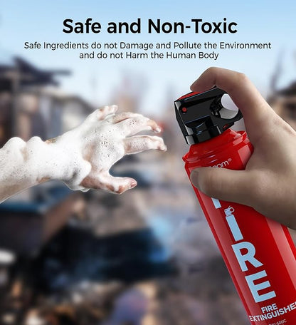 2-Pack Fire Extinguisher Kit,Compact ABCK Spray for Home, Kitchen, Car, Grill | Eco-Friendly, Anti-Reignition | Mounting Bracket.