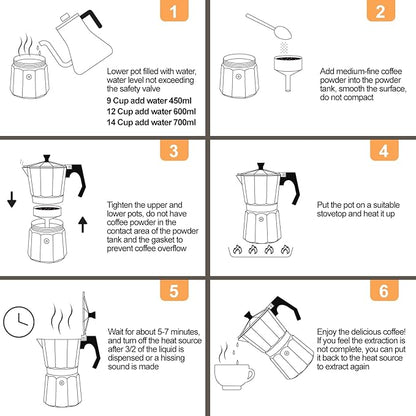 Aluminum 6 Cup 300ml Moka Pot Express Coffee Maker Stovetop Espresso Percolator Coffeemaker Italian Classic Style Brewing Greca Cafe Mocha Machine for Cafeteras Lover Camping Travel and Home Use 10oz