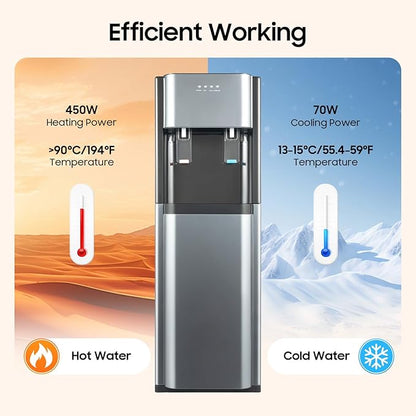 Bottom Loading Water Cooler, Hot & Cold Water Dispenser for 5 Gallon Bottles, Standing Water Coolers for Homes, Kitchens, Offices, Dorms (Dark Gray)
