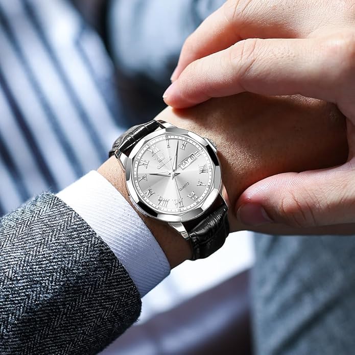 OLEVS Mens Watches Mens Leather Watch Ultra Thin Watches for Men Minimalist Watch with Leather Band Quartz Analog Dress Casual Simple Lightweight relojes para Hombres
