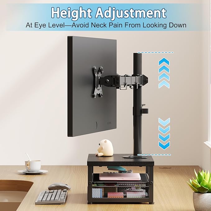 Dual Monitor Stand with Desk Organizer, Heavy Duty VESA Dual Monitor Arm Mount for 13″-27″ Computer Screens, Free-Standing Monitor Arms for 2 Monitors, Adjustable Height Angle, Loads 20Lbs/Arm, Black